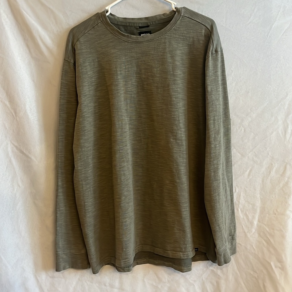 Prana Mens Green Crewneck Pullover Long Sleeve T Shirt Green Sz 2XL